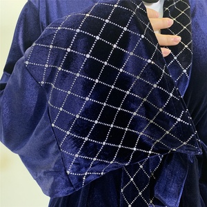 1857# Autumn Winter Modest Abaya Loose Sleeves Front Open <b>Cardigan</b> Sequins Mesh Velvet Warm Coat Abayas for Muslim Women - Product Image 2