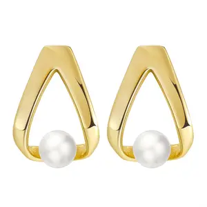 OYA Jewelry 14k Gold Plated Pearl Earrings 925 Sterling Silver Pearl Earrings For Women