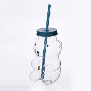 <span class=keywords><strong>Bear</strong></span> Animal Design Estilo Coreano Copo De Vidro Copo De Leite Reutilizável Portátil Screw-On Lid Máquina de Lavar Louça Microondas Seguro para Presente De Férias - Product Image 1