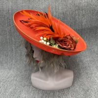 Topi Wanita Sinamay Hatinator dengan Bunga & Bulu, Topi Formal Besar Model Saucer