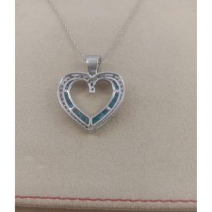 Jewelspaark Heart Pendant Necklace 1.69 Ct Round Baguette Cut Natural White Blue Diamond 925 Sterling Silver H-I Color Women's - Product Image 4