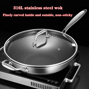 Triply Stainless Steel Frying <b>Pan</b> Saute <b>Pan</b> Non-Stick Coating Gas <b>Induction</b> Cooking 3 Layers Stainless Steel Wok <b>Pan</b> - Product Image 5