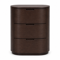 Table de chevet ovale en bois foncé fumé à 3 tiroirs pour chambre à coucher, avec tiroir escamotable, personnalisable OEM ODM