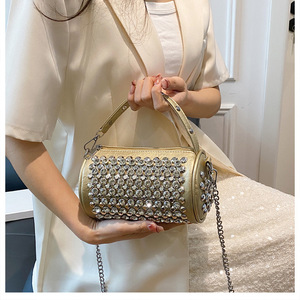 Sac à main cylindrique clouté de diamants pour femmes Niche Design chaîne sac à main femmes dames à la mode sac à bandoulière - Product Image 6