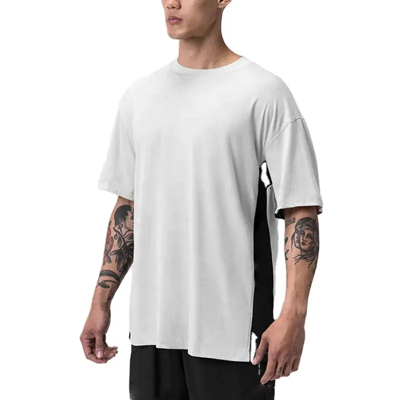 Camiseta reciclada suave de alta calidad personalizada 94% Supima algodón 6% Spandex camiseta de gran tamaño hombro caído Fitness deporte hombres gimnasio camiseta