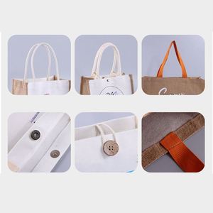 Bolsa de Compras de Lino y Yute Ecológica con Logotipo Personalizado, Bolsa de Mano de Yute con Costuras de Color, Bolsa de Mano de Yute en Blanco para Publicidad - Product Image 4