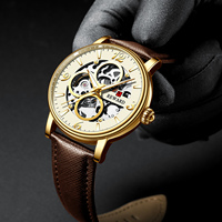 Montre mécanique de luxe pour homme avec logo personnalisé, cadran lumineux, bracelet en cuir, fermoir caché