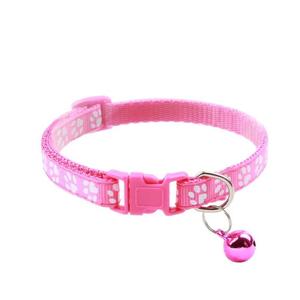 Pet Collar With <b>Bell</b> Adjustable 19-32cm 1Cm Wide For <b>Small</b> Cats And Dogs Paw Print Design Polyester Material - Product Image 4
