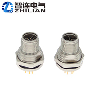 Connecteur ZLconnector circulaire M12 8 broches X-Code mâle, montage sur panneau arrière, type à souder, laiton plaqué or, étanche IP67