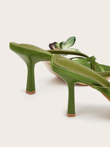 شبشب نسائي أخضر مربّع القدم CXX04 مع زهرة الأوركيد كعب قلاب للسيدات جديد ، شبشب - Product Image 4