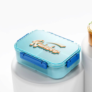 Boîte à lunch en plastique avec couvercle, motif dessin animé mignon, gourde incluse, compatible micro-ondes, portable, hermétique, 3 compartiments, pour la rentrée scolaire - Product Image 2