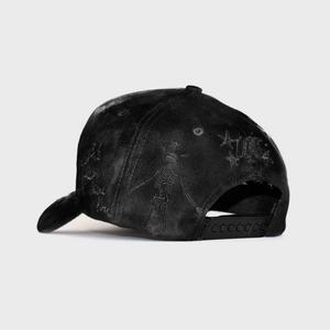 Gorras Personalizadas Sombrero G5 INNEDIT Gorra de Béisbol de 5 Paneles de Gamuza Dobby con Bordado de Flores y Esqueletos Desgastados - Product Image 3