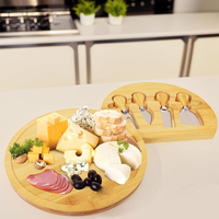 Planche à découper en bois écologique chinoise pas chère avec tiroir coulissant et plateau à fromage rond, compatible lave-vaisselle, avec ensemble de couteaux