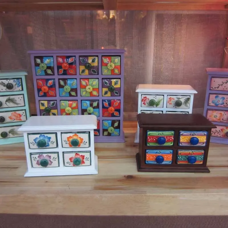 Caja de madera personalizada, cajones de cerámica para especias, cajón colorido de cerámica, venta al por mayor