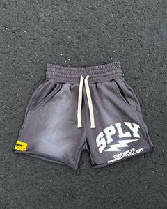 Shorts de jogging pour hommes en molleton de coton, personnalisés par le fabricant, avec sérigraphie, ourlet brut, délavé à l'acide et effet soleil délavé - Product Image 4