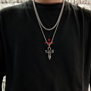 Horus Eye <b>Cross</b> Pendant Stainless Steel Men's Sword Themed Necklace Gift - Product Image 4