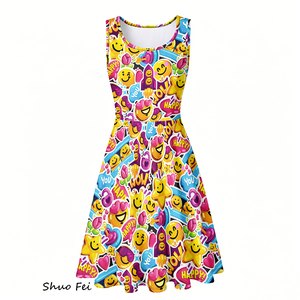 Vestido sin mangas para mujer, estilo skater, con estampado Funky <span class=keywords><strong>Pop</strong></span> Art, corte en A, con bolsillos laterales, vestido de fiesta con eslogan de dibujos animados - Product Image 2