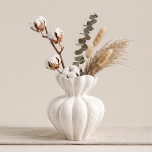 Vaso <span class=keywords><strong>in</strong></span> Ceramica <span class=keywords><strong>Stile</strong></span> Francese Qianrui, Vaso da Tavolo di Alta Gamma con Smalto Bianco, Vaso Creativo a Bocca Larga per Decorazione Artistica e Fiori Secchi - Product Image 4