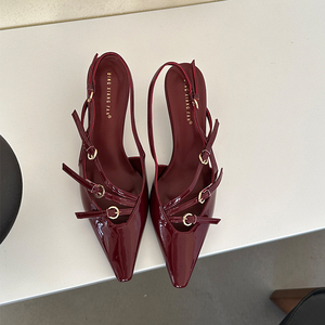 High Quality Burgundy Patent Leather Stiletto <b>Heels</b> Women's Spring Summer High <b>Heels</b> Slip-On Closure Custom High <b>Heels</b> <b>Closed</b> - Product Image 3