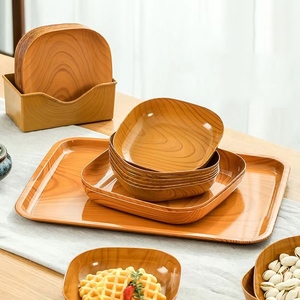 Assiette en plastique imitation bois, plateau à collation, assiette à gâteau, assiette à fruits, plat à sushi, plat à fruits secs, plat à os, ensemble de vaisselle - Product Image 2