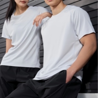 Camiseta deportiva de ajuste seco catiónico con logotipo OEM para hombres y mujeres, ropa de gimnasio de secado rápido para entrenamiento de Yoga, patrón liso sólido de gran tamaño