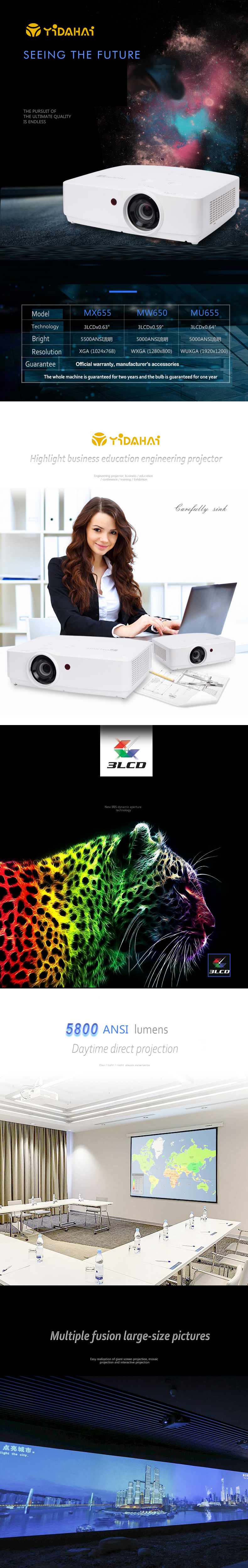 [YIDAHAI UHP58]5800 Ansi lumens lamp+3LCD WUXGA/XGA/WXGA large huge size outdoor advertisement venue experience beamer projector
