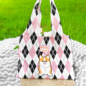 Sac fourre-tout en toile personnalisé Happy Corgi Argyle avec imprimé chien, cadeau pour les amoureux des Corgi, sac d'épicerie réutilisable - Product Image 5