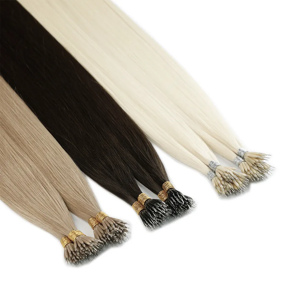 Nano Tip Hair Extension Keratin Nano Ring Link Hair European Wholesale Double Drawn Remy Brown Natural   Healthy   Smooth