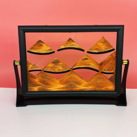 Cadre d'art cinétique de sable mouvant Paysage Noir avec sable rouge orangé, double verre, support rotatif de bureau, vente en gros