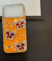 Coque de téléphone personnalisée haut de gamme avec motif papillon en strass et grande ouverture, disponible en plusieurs couleurs
