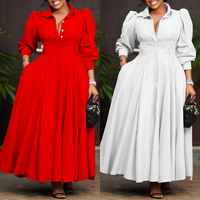 Dernier Modèle Élégant Robes Décontractées Femme Été Couleur Unie Manches Longues Robe Chemise Maxi Évasée Robe de Bureau pour Femmes