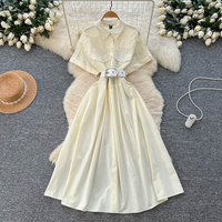 Robe décontractée élégante pour femmes avec empiècements en dentelle, manches courtes, coupe trapèze, avec ceinture, pour un usage quotidien, vêtements pour femmes