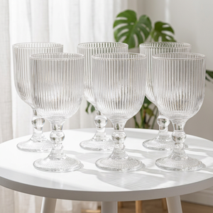 Luxury Ribbed Stem Glass 400ml Clear <b>Wine</b> <b>Goblet</b> for Home Kitchen Hotel Restaurant Bulk Supply - Product Image 6