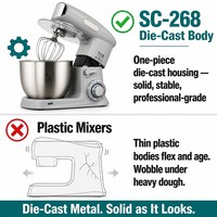 SOHEF Die Cast Stand Mixer 7L 1300W Planetary Mixing Gear Logam Kuat 0 6 Kecepatan Pulse LED Mangkuk Stainless Mixer Makanan Dapur