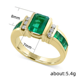 Anillo de Esmeralda F449 para Mujer, Anillo de Compromiso con Engaste de Piedras Preciosas Naturales, Anillo de Moda Geométrico - Product Image 2