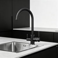 Robinet de cuisine moderne noir mat à double poignée, eau potable directe chaude et froide, mélangeur 3-en-1, robinet 3 voies