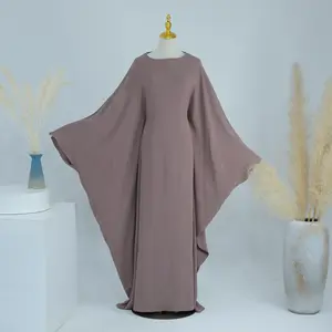 Nouveau Ramadan vêtements islamiques femmes chauve-souris manches aile robe musulmane polyester tissu femmes lâche Eid Abaya