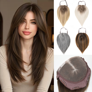 Topper de Cabello Sintético <span class=keywords><strong>Rubio</strong></span> Premium Fibra Futura <span class=keywords><strong>con</strong></span> Base Mono y Encaje Frontal Atado a Mano, Sin Pegamento, de Alta Calidad al por Mayor para Mujer - Product Image 1