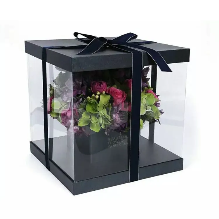Zl caixa de presente em pvc transparente, caixa pequena de papel quadrada transparente para presente, rosas preservadas, embalagem de luxo, caixa de flores para mães