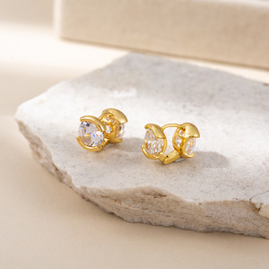 Pendientes de botón con circonita, forma geométrica EKA 131, joyería chapada en cobre, a la moda, color dorado - Product Image 3