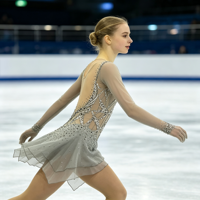 Robe de patinage artistique gris clair à manches longues en maille avec strass pour enfants et adultes, idéale pour les compétitions et spectacles sur glace