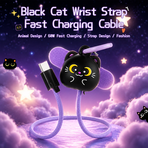 Cable USB C a C <span class=keywords><strong>de</strong></span> Carga Rápida <span class=keywords><strong>de</strong></span> 60W con Logotipo Personalizado Oculto, Correa <span class=keywords><strong>de</strong></span> Muñeca Antipérdida, Cable <span class=keywords><strong>de</strong></span> Datos <span class=keywords><strong>de</strong></span> Carga Rápida <span class=keywords><strong>de</strong></span> 60W Portátil Black Cat - Product Image 2