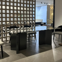 Ensemble de table à manger en marbre naturel de luxe italien, acier inoxydable léger, marbre naturel