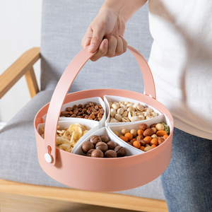 Blue And Pink <b>Plastic</b> Serving <b>Tray</b> With Handle Divided Sections For Snacks And Fruits Residential Use - Product Image 2