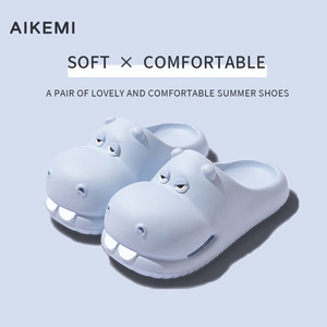 2026 Cute Hippo Pattern Summer <b>Slippers</b>, Thick Sole Cloud Feel Non-slip Slides for Women Indoor & Outdoor Wear - Product Image 3