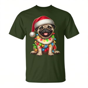 Camiseta con diseño de perro pug, luces navideñas y gorro de Papá Noel, regalo para amantes de los perros - Product Image 2