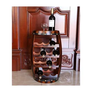 customizable Rustic Desk Table Top Wine Storage Rack Holder Wooden Barrel Shaped 14-Bottle Wine Rack