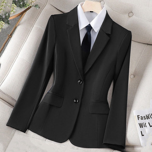 Women's Professional Suit Jacket Navy Blue Wool Blend Anti-Wrinkle Business Wear For Office Commute - Product Image 2