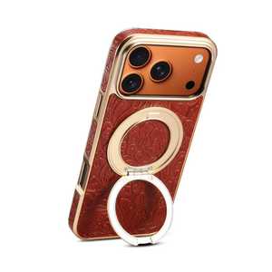 Étui de téléphone vintage de luxe en cuir véritable <span class=keywords><strong>pour</strong></span> <span class=keywords><strong>iPhone</strong></span> 17 Pro Max avec support magnétique électroplaqué, antichoc, sac OPP de protection - Product Image 3