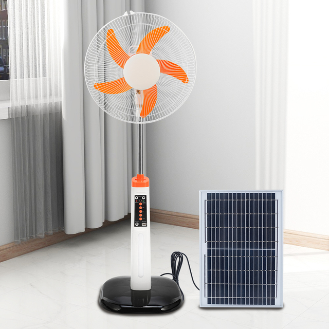 Home Solar Powered Electric Fan Rechargeable 16Inch Floor Standing Fan With Lights